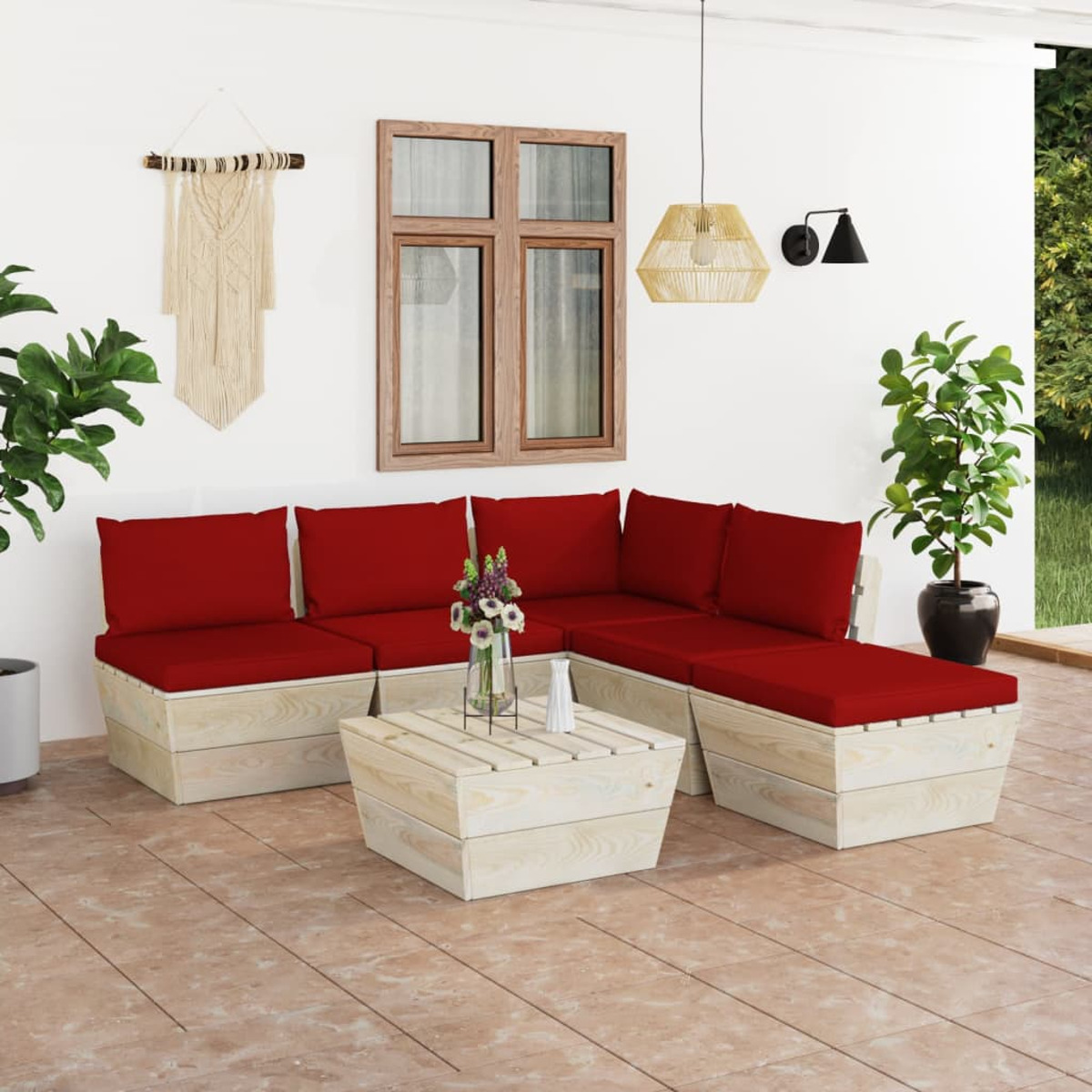 Gartentisch- 3063549 Stuhlset, und Rot VIDAXL