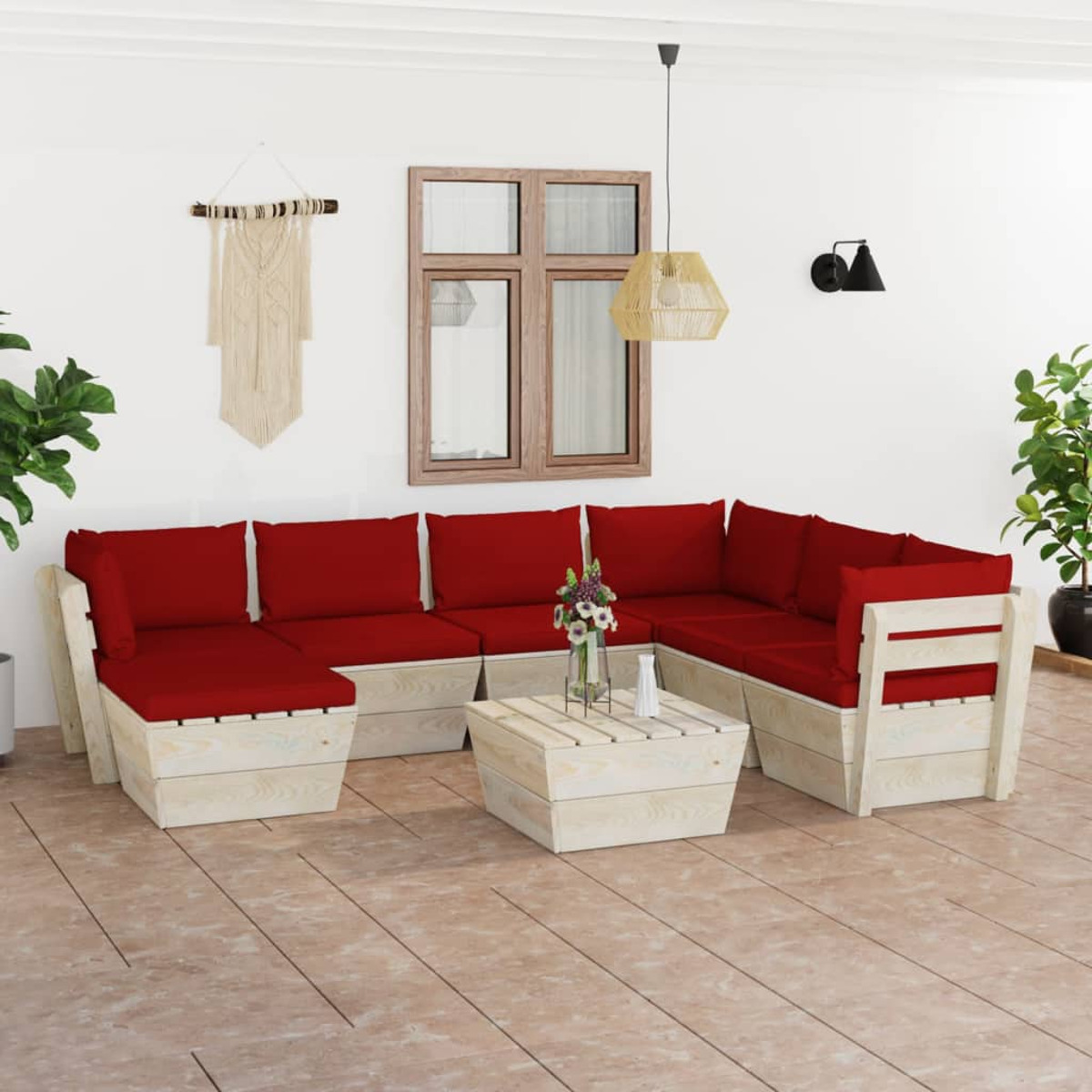 VIDAXL 3063645 Gartentisch- und Rot Stuhlset
