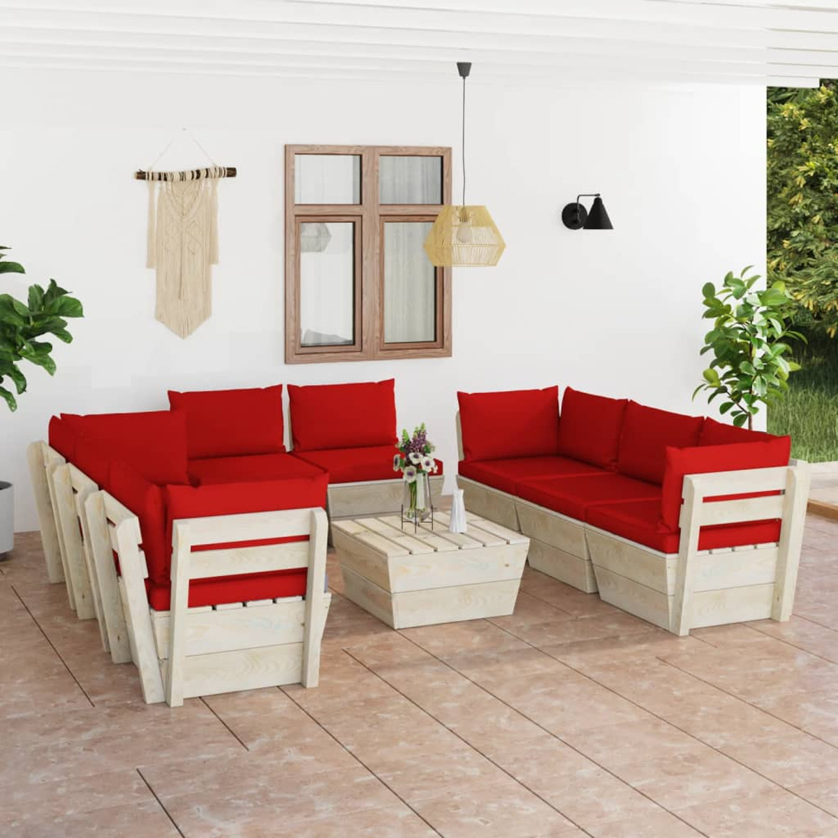 VIDAXL 3063654 Gartentisch- und Stuhlset, Rot