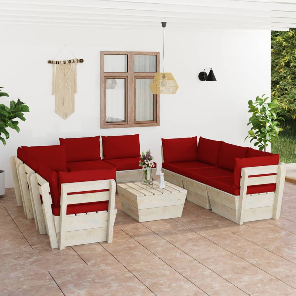 VIDAXL 3063657 Gartentisch- und Stuhlset, Rot