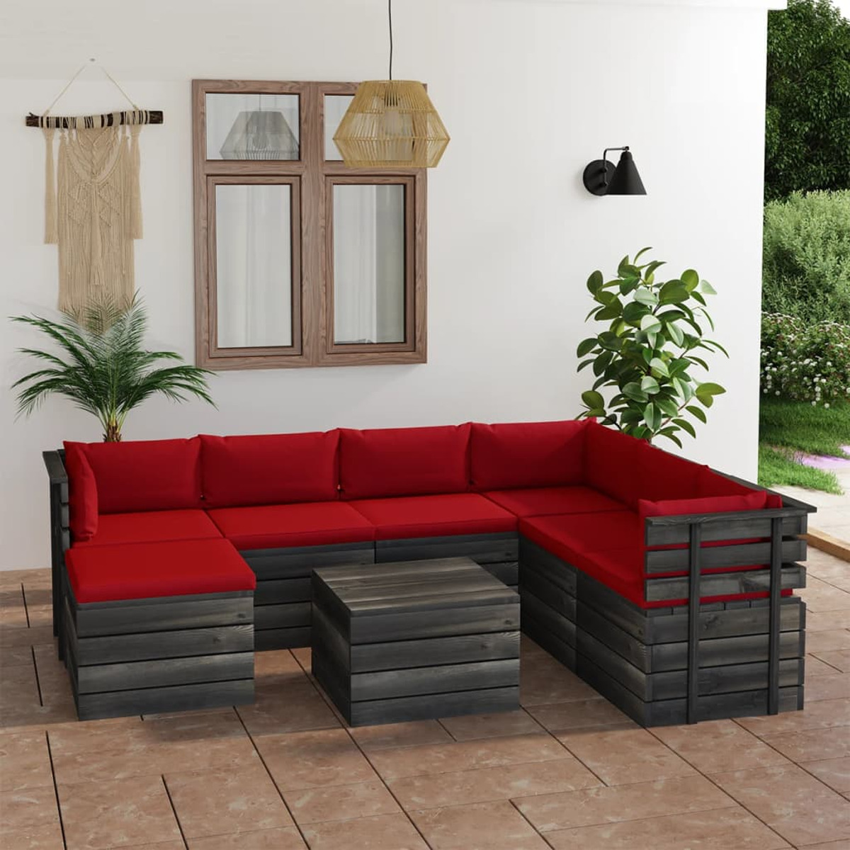 VIDAXL 3062049 Stuhlset, und Gartentisch- Rot