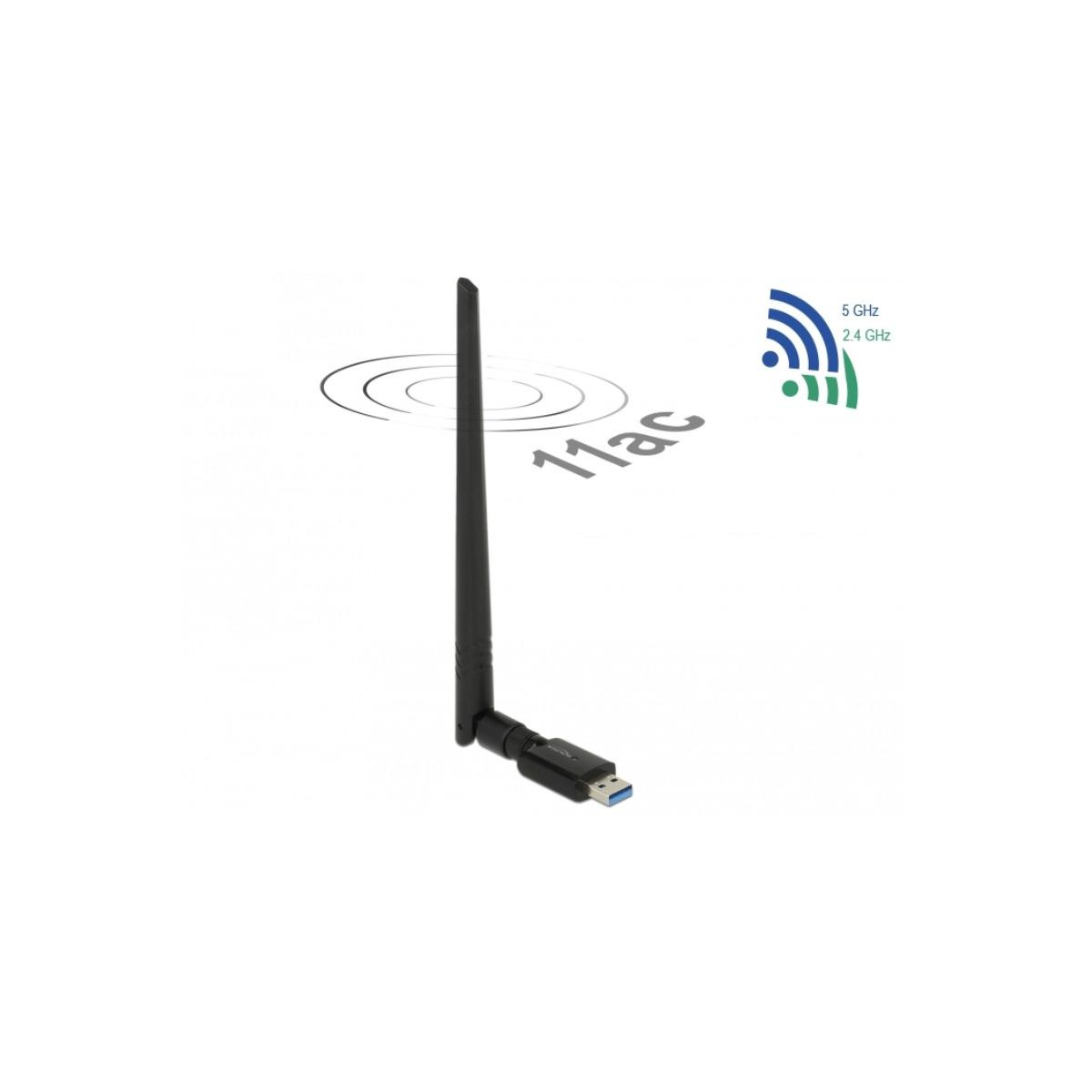 Adattatore wifi USB nero con sfondo bianco e icona del segnale.