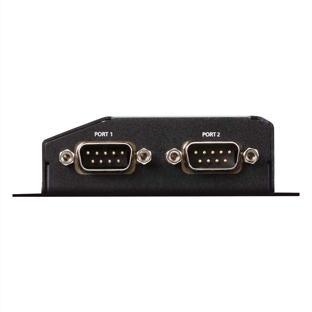 Appareil d'interface noir avec port 1 et port 2. Les deux ports ont plusieurs broches.