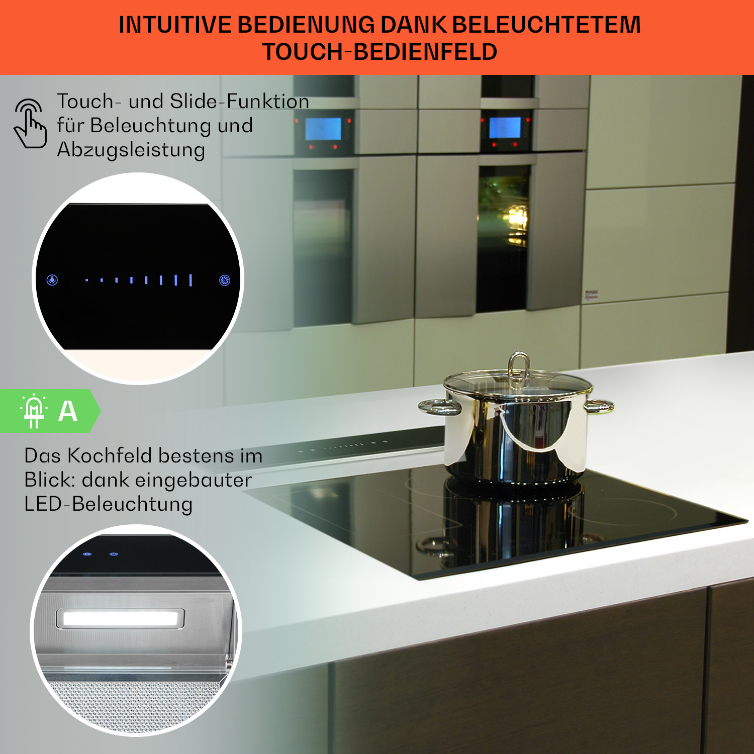 Un appareil de cuisine moderne avec un panneau tactile et une casserole sur la table de cuisson.