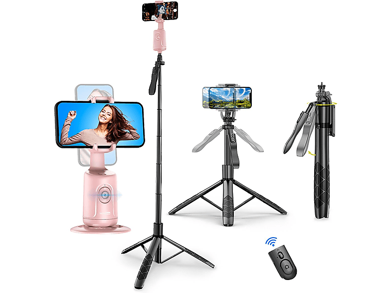 DIIDA Selfie-Stange, Bluetooth-Fernbedienung, Teleskop-Selfie-Stick, Stand-Stativ Selfie-Stick, rosa