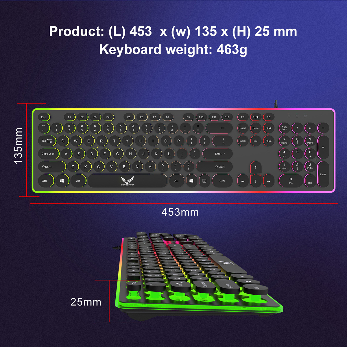 SYNTEK K13 Kabelgebundene Tastatur und schwebende blau Maus Maus Tastenkappen, Set, - und Tastatur Kit Coole Hintergrundbeleuchtung