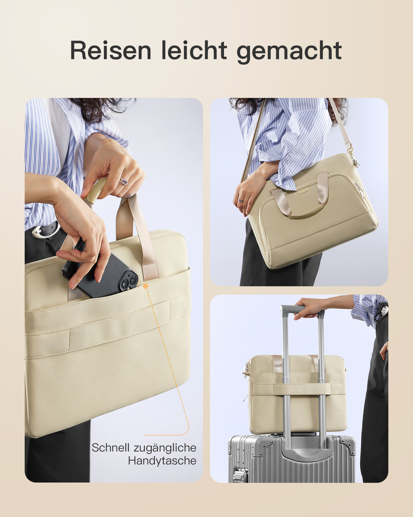 Schultertasche für 600D-Polyestergewebe, beige generisch Pro, Pro, Umhängetasche MacBook MacBook Zoll für INATECK 14 Pro/Air, beige Laptop-Hülle Surface Laptoptasche