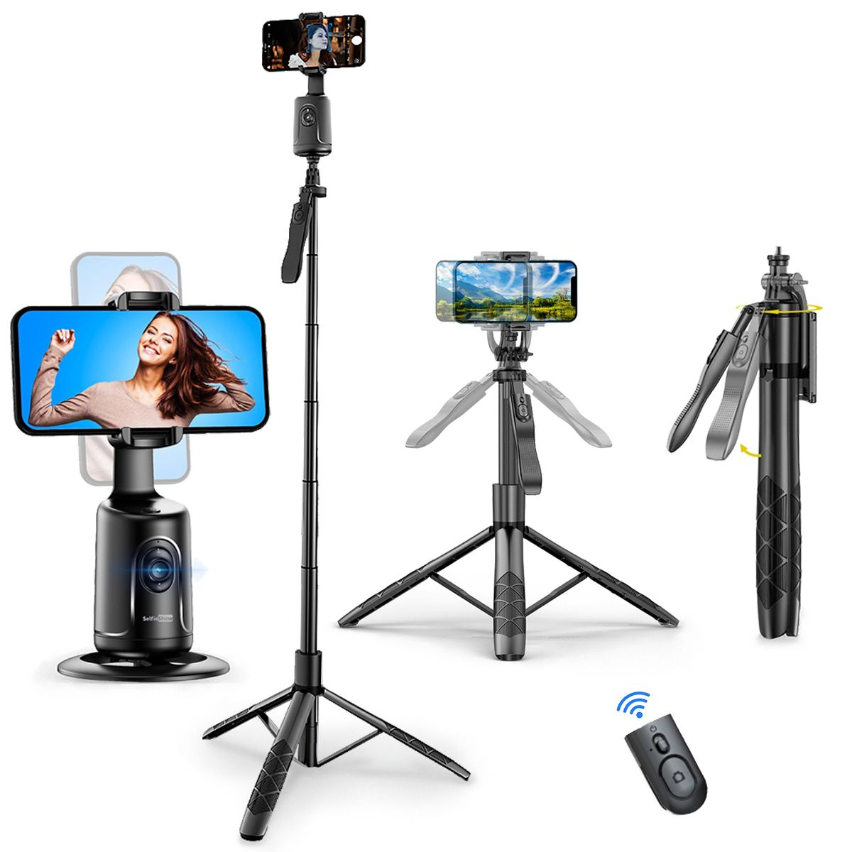 DIIDA Selfie-Stange, Gimbal Smartphone, Bluetooth Stativ Selfie-Stick, Selfie Gimbal Stock schwarz