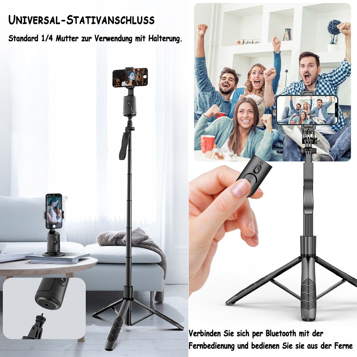 DIIDA Selfie-Stange, Gimbal Selfie-Stick, Smartphone, Stativ Selfie Stock schwarz Gimbal Bluetooth