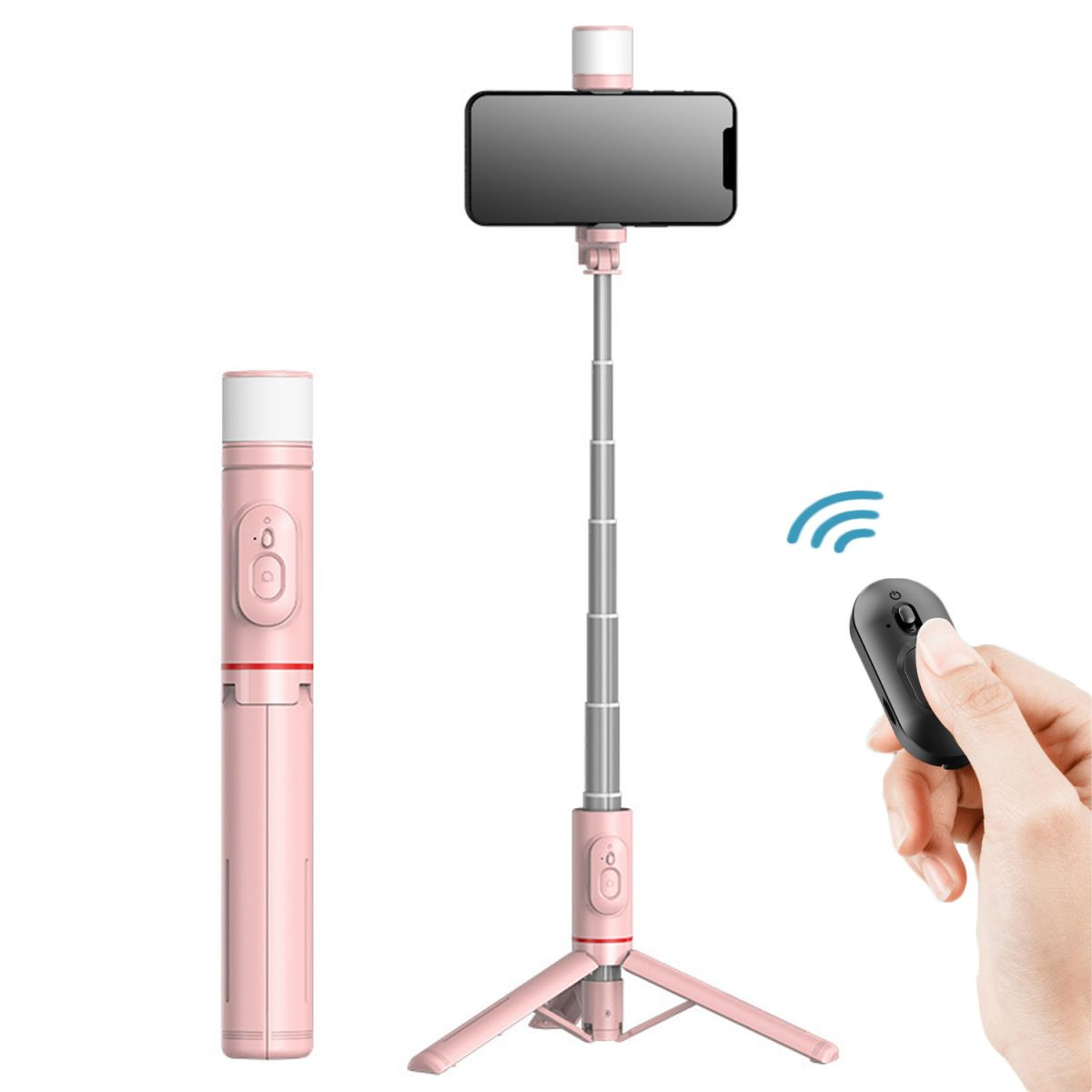 mit Aufhelllicht, DIIDA Stativ, Bluetooth Selfie-Stange, Selfie-Stick, rosa Selfiestick Selfie Stock