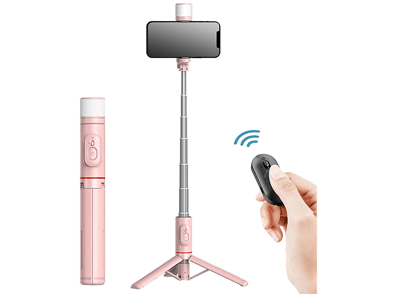 DIIDA Selfie-Stange, Bluetooth Selfie Stock Stativ, mit Aufhelllicht, Selfiestick Selfie-Stick, rosa
