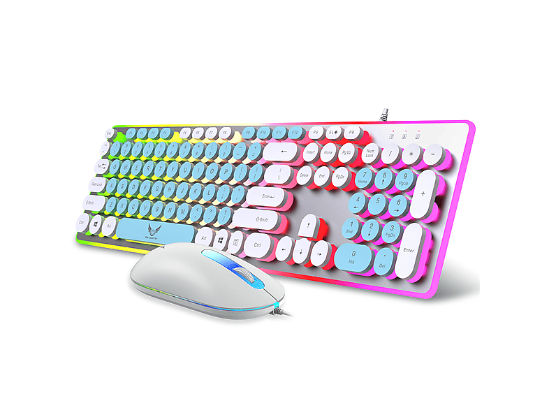 SYNTEK K13 Kabelgebundene Tastatur und Maus Kit - Coole Hintergrundbeleuchtung, schwebende Tastenkappen, Maus und Tastatur Set, weiß