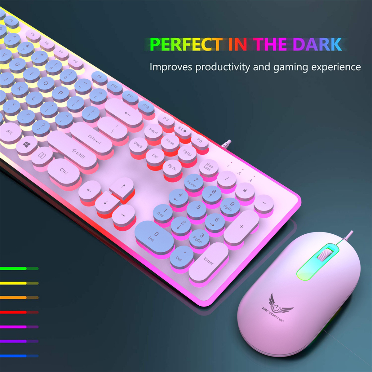 SYNTEK K13 Kabelgebundene Tastatur und weiß Maus Coole Kit - Tastenkappen, Set, schwebende Tastatur Hintergrundbeleuchtung, und Maus