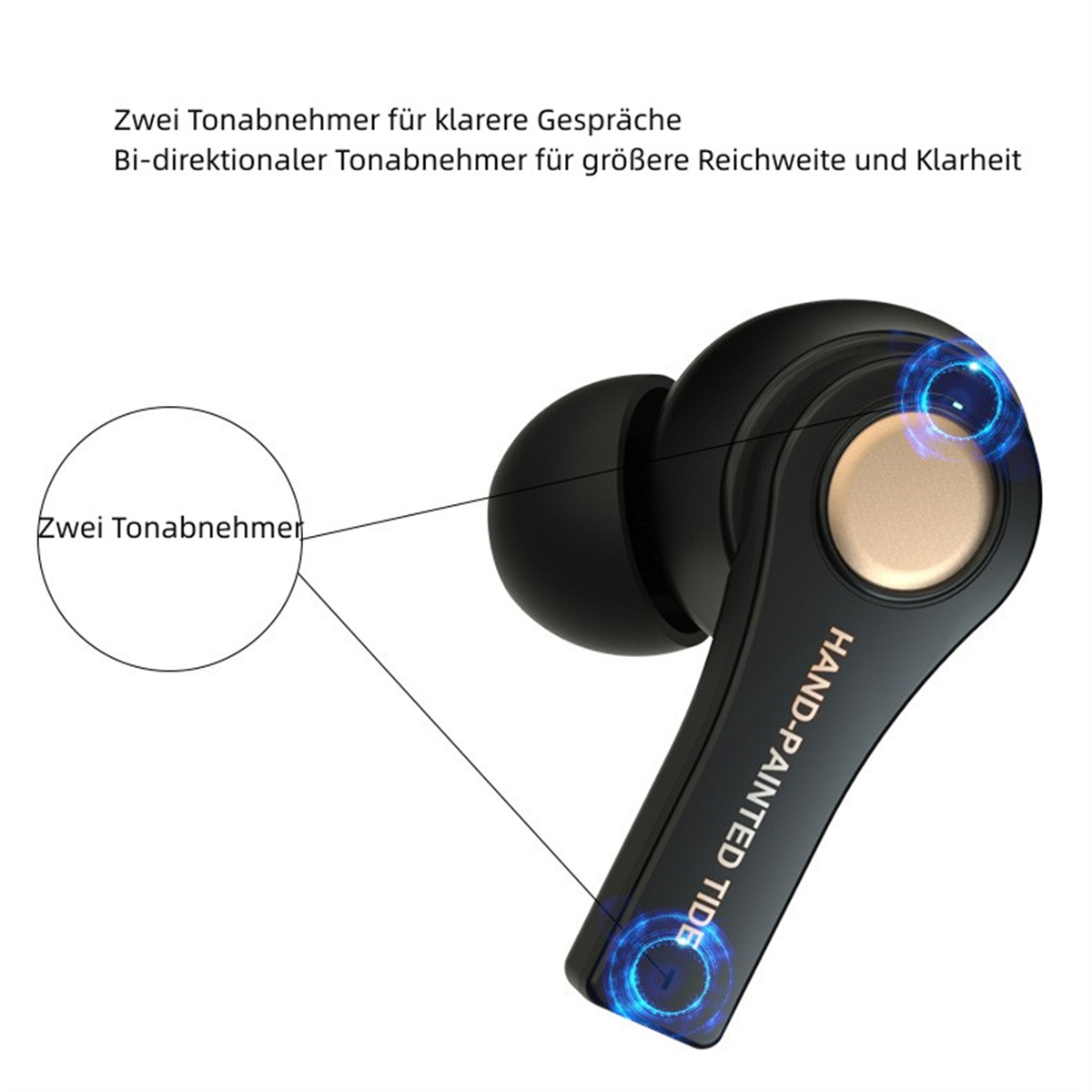 Bluetooth SYNTEK Bluetooth In-ear Kabelloses Kopfhörer Geräuschunterdrückung, In-Ear schwarz Headset Headset Bluetooth mit Schwarz Wasserdichtes