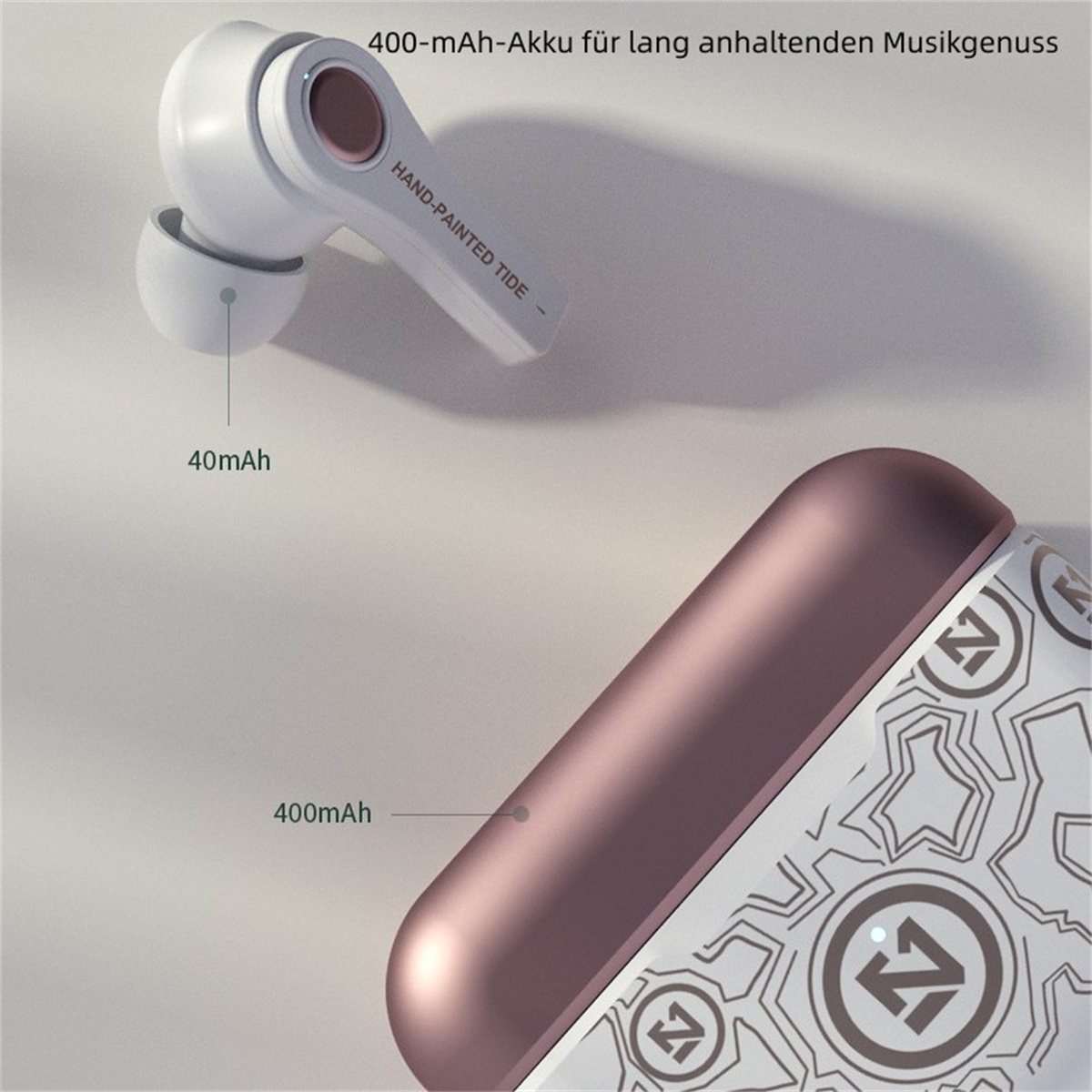 SYNTEK Bluetooth Headset Weiß Drahtlos Headset, Bluetooth weiß Kopfhörer In-Ear Wasserdicht Geräuschunterdrückung In-ear Bluetooth