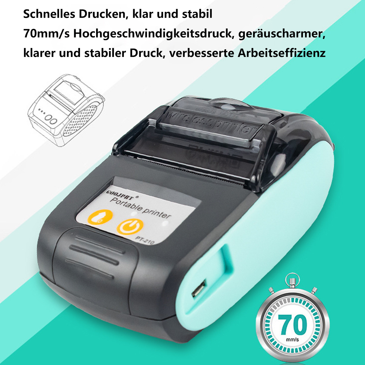 BYTELIKE Kleines Ticket tragbarer Thermodrucker Thermodrucker Ticket Thermodruck Takeaway Kassierer Handheld Bestellung Miniatur nehmen