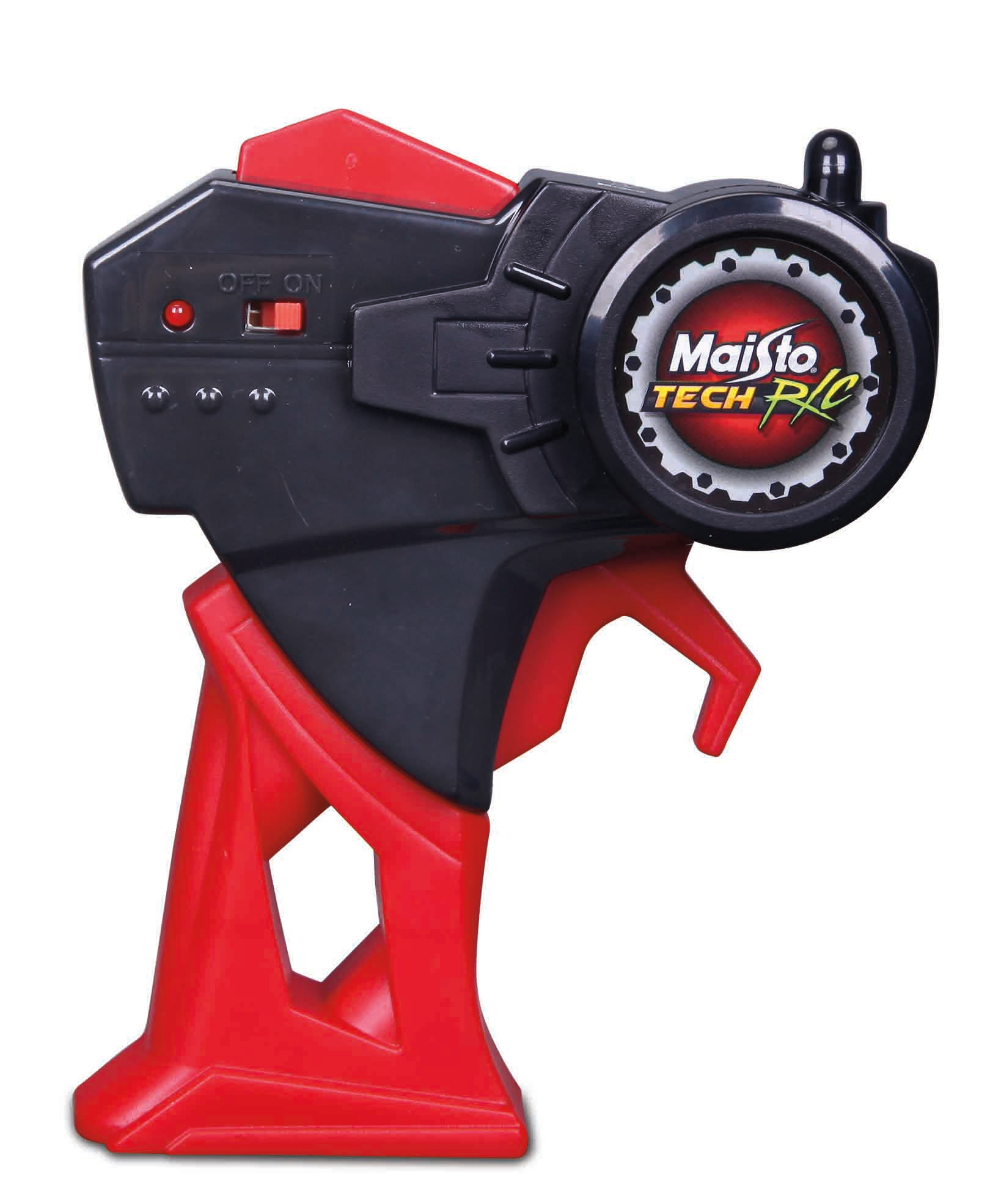 Rote und schwarze Maisto Tech R/C Fernbedienung für ein Spielzeugauto.