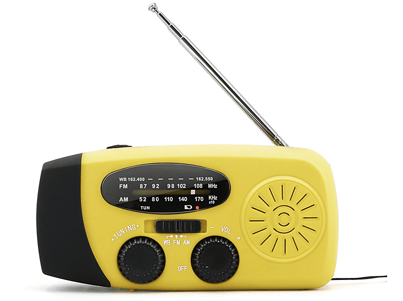 BYTELIKE Notfallradio Multifunktions-Handkurbel wiederaufladbares Radio tragbares Outdoor-Spezial-Solarradio Radio, FM, AM, FM, gelb