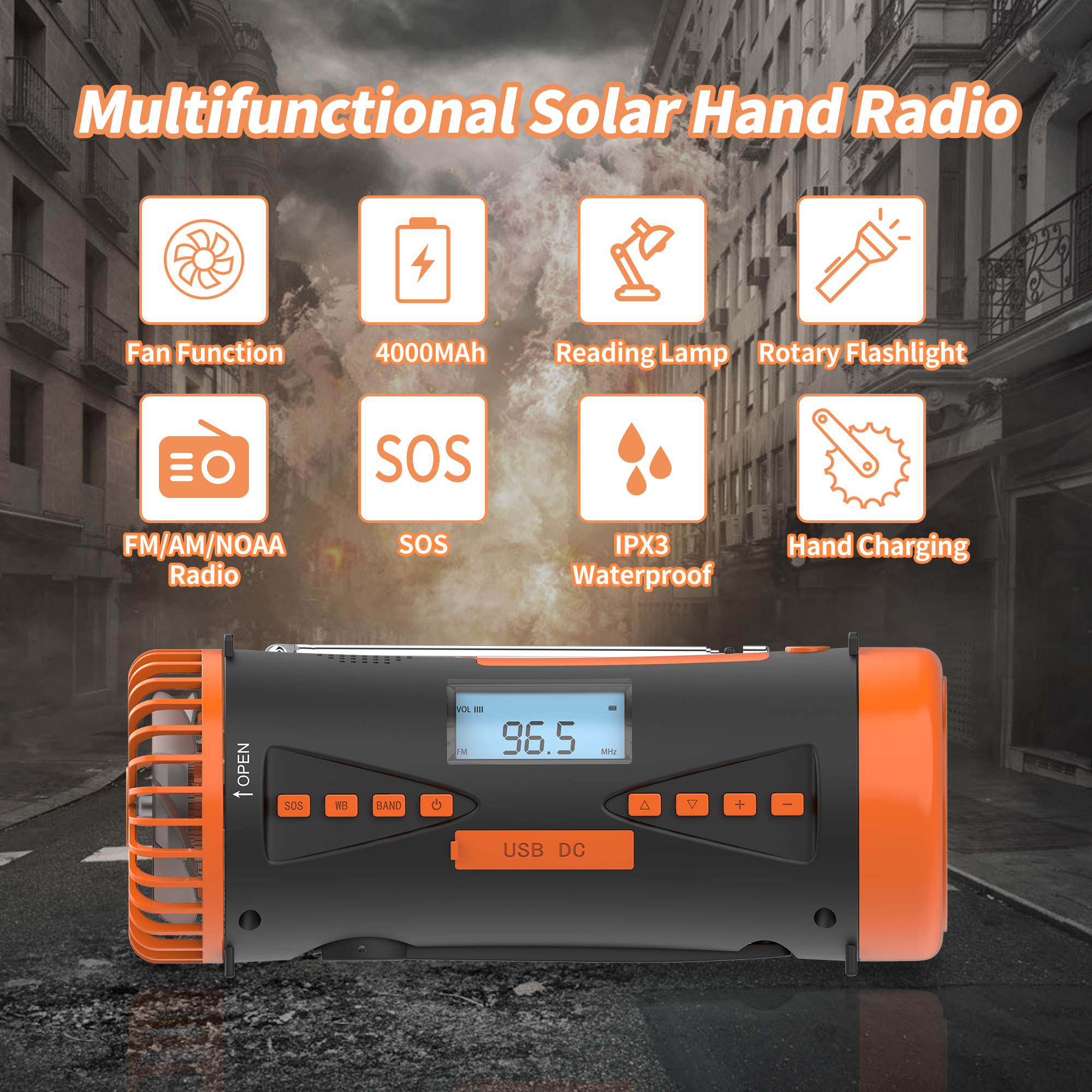 BYTELIKE Notfallradio Multifunktions-Handkurbel Radio tragbares AM, Radio, FM, Outdoor-Spezial-Solarradio FM, wiederaufladbares gelb
