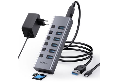 INATECK USB Hub aktiv 3.0, Aluminium 8-in-1 USB-Adapter mit unabhängigen  Schaltern, 6 USB-A Ports und SD/TF USB hub