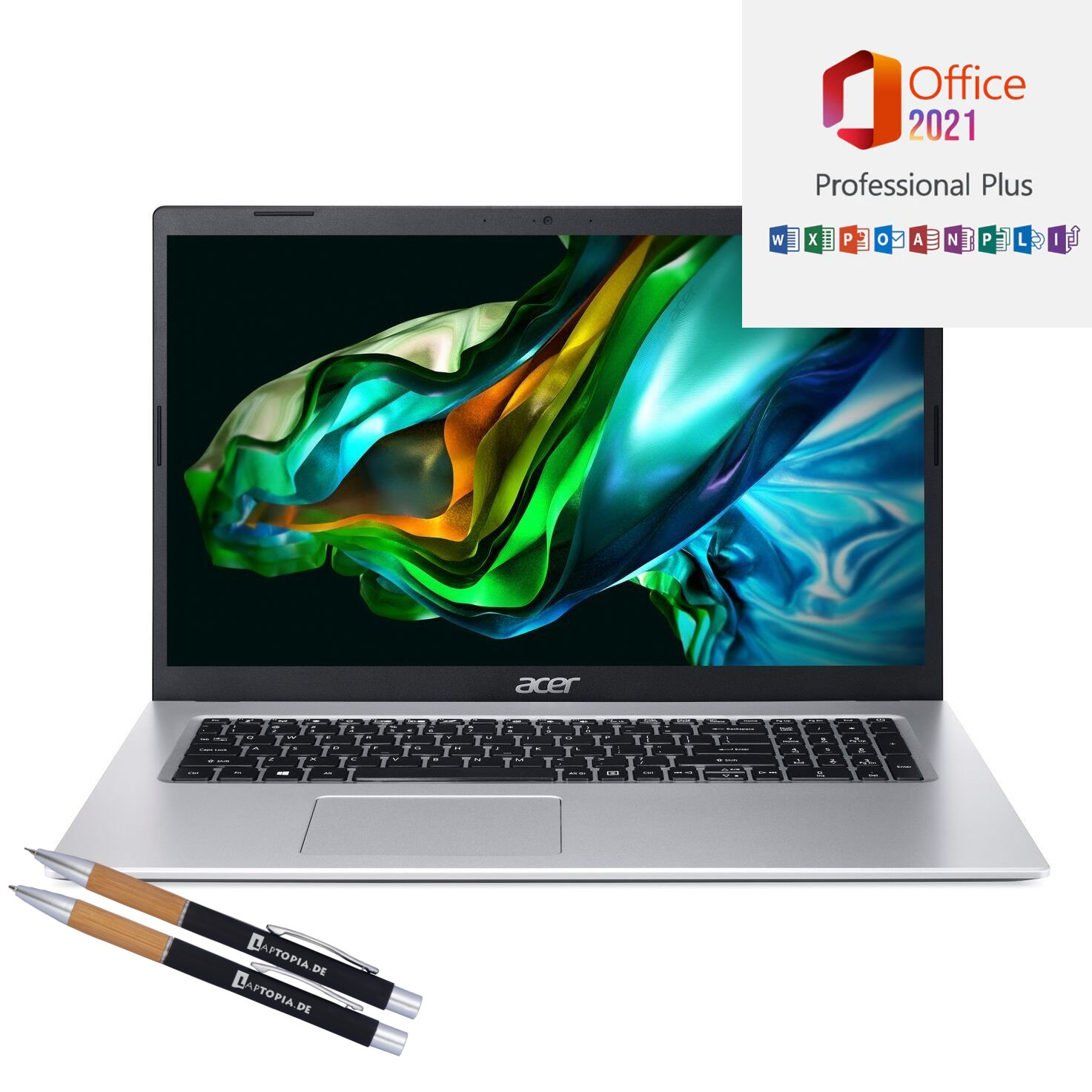 ACER Aspire Pro, GB Windows Zoll RAM, 17,3 Notebook Iris® Intel® Prozessor, Core™ 11 i5 Silber Office Xe Pro 2021 GB mit SSD, Graphics, A317-53, Display, + 32 1000