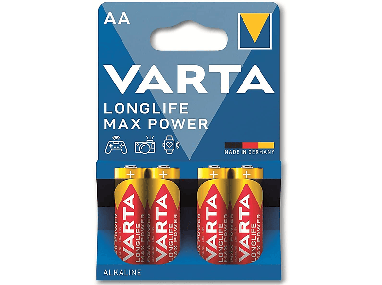 Varta 4706 Alkaline Max Tech AA Batteries, 4 Pack (Blue/Red)