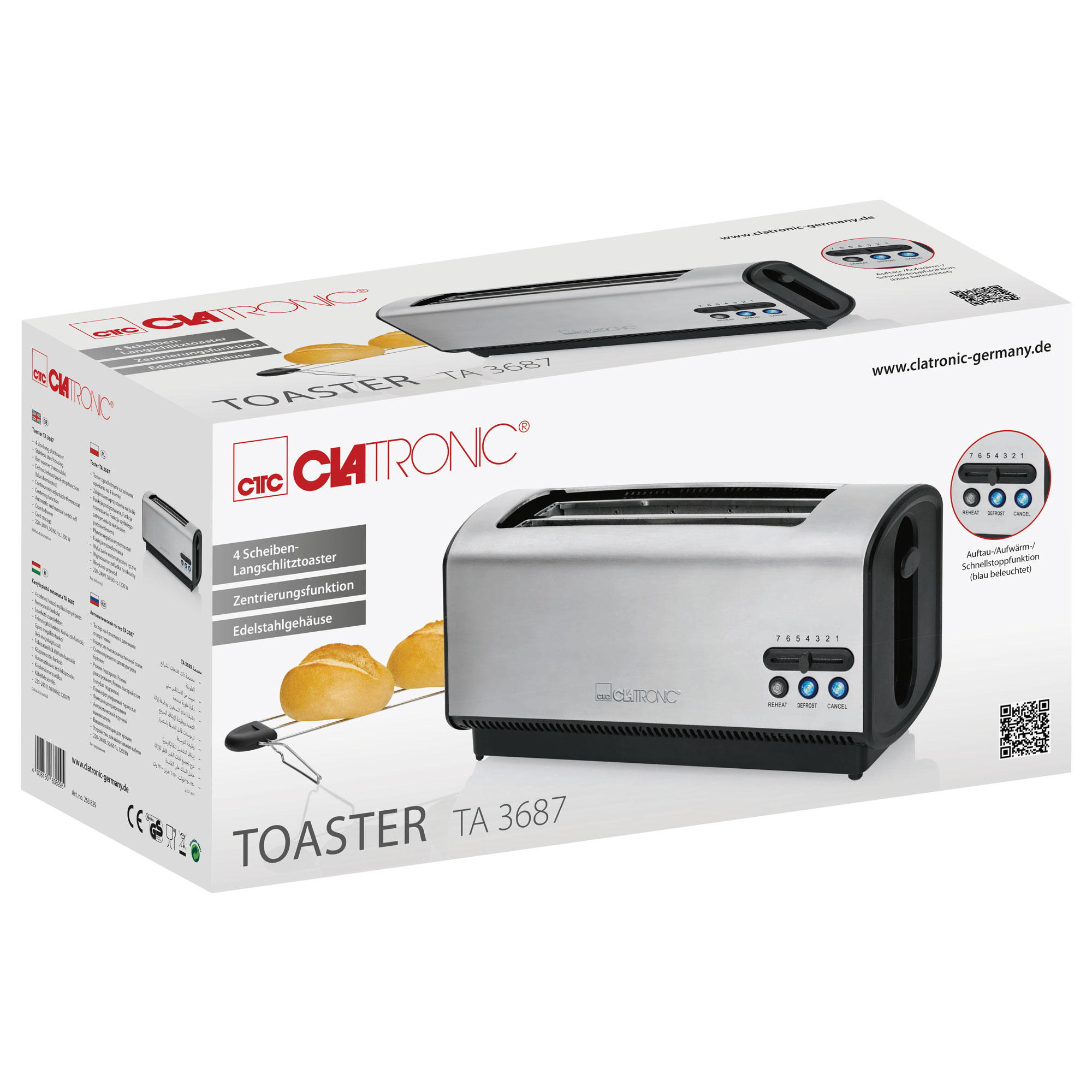 CLATRONIC TA 3687 Toaster Silber 2) (1200 Watt, Schlitze
