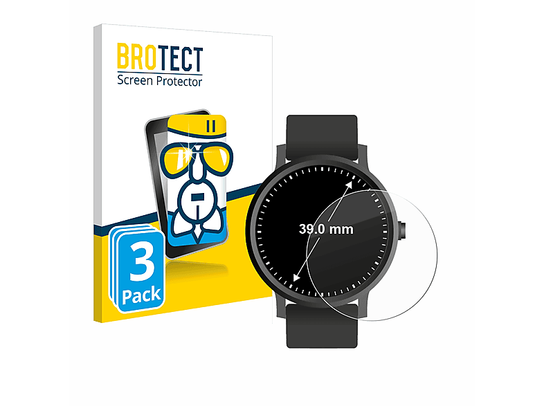 BROTECT 3x Airglass klare Schutzfolie(für Universal Armbanduhren (Kreisrund, ø: 39 mm))