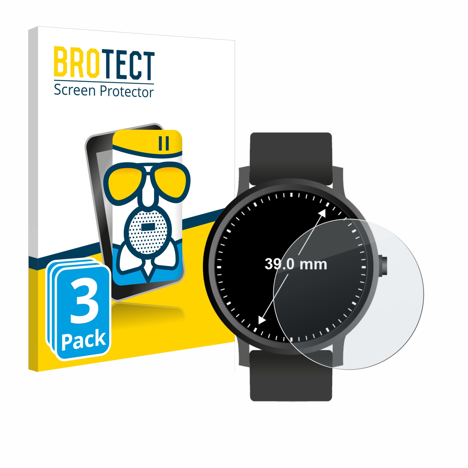 BROTECT 3x Airglass matte Schutzfolie(für Armbanduhren Universal 39 (Kreisrund, ø: mm))