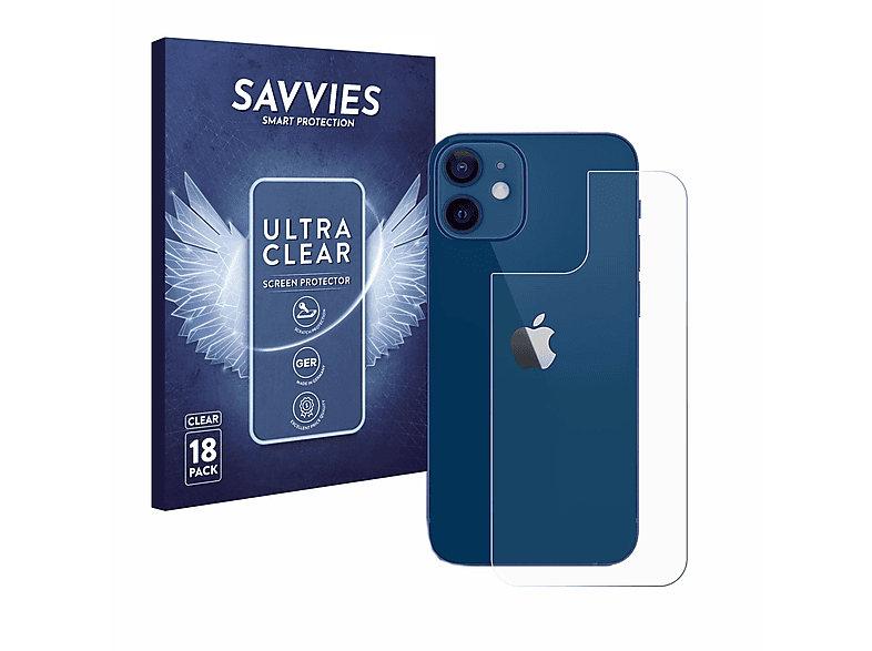 SAVVIES 18x klare Schutzfolie(für Apple 12) iPhone