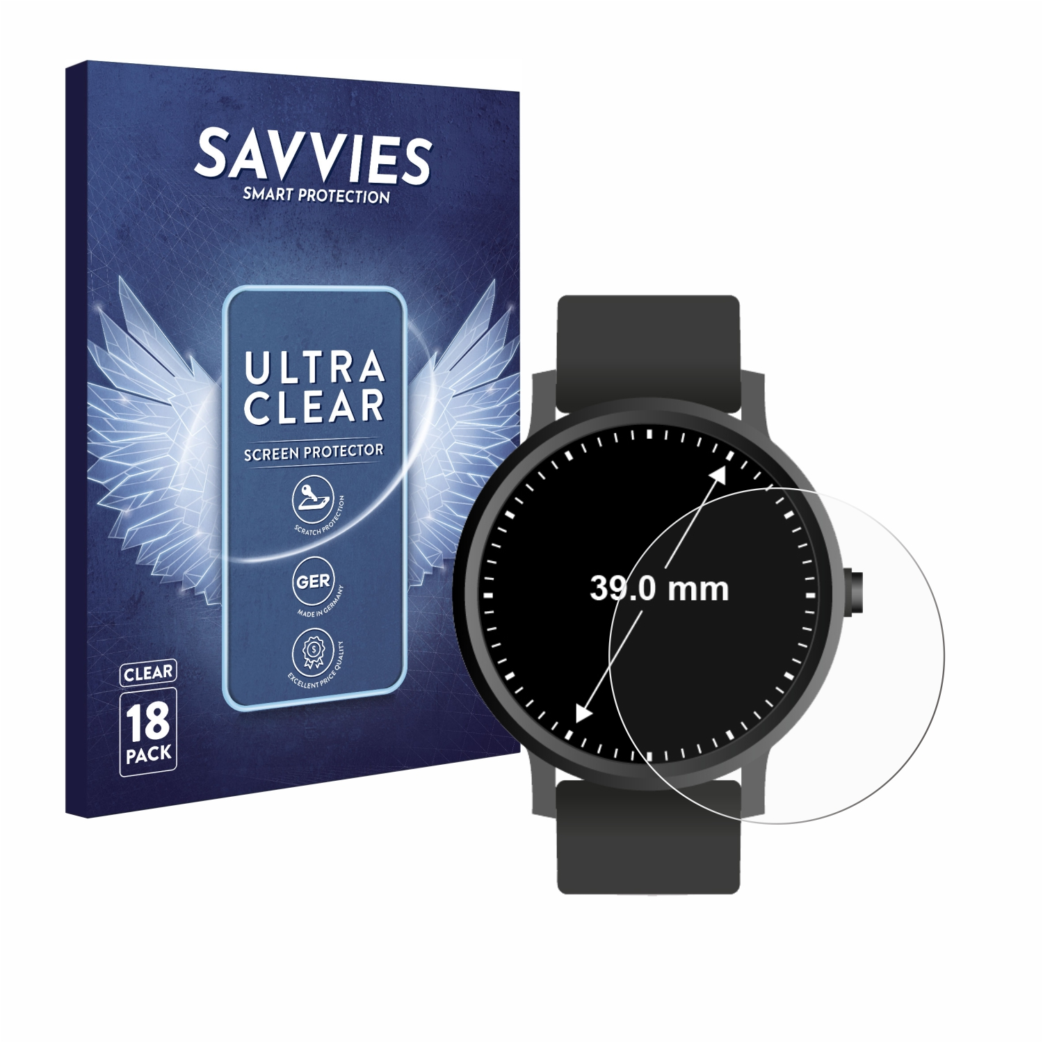 SAVVIES 18x (Kreisrund, mm)) 39 klare Universal Armbanduhren ø: Schutzfolie(für