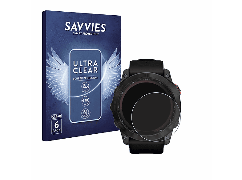 SAVVIES 6x klare Schutzfolie(für Garmin Fenix 7X (51 mm))