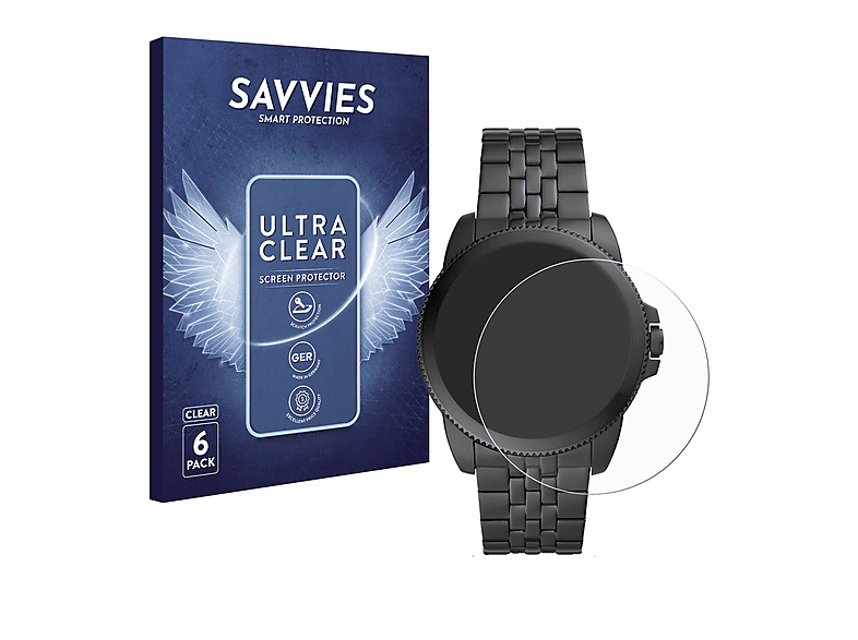 SAVVIES 6x klare Schutzfolie(für Fossil Gen 5E) | Smartwatch Schutzfolien & Gläser