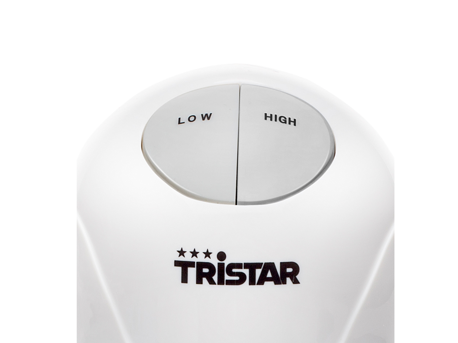 Pannello di controllo bianco con pulsanti 'LOW' e 'HIGH' e logo 'TRISTAR' in basso.