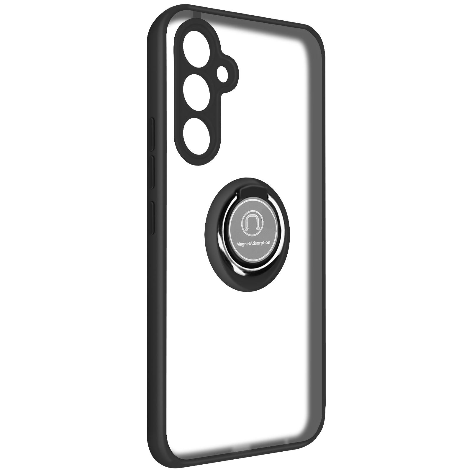 Custodia per telefono nera con anello di supporto.