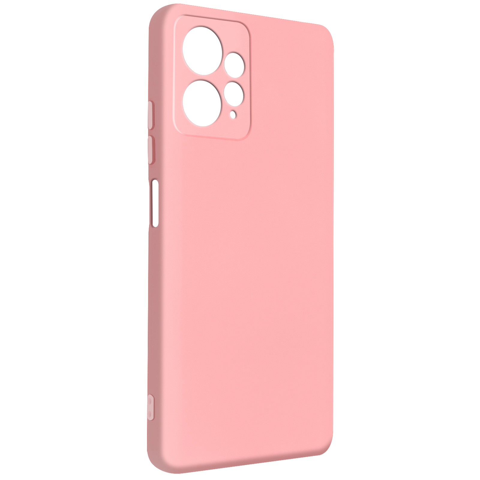 Eine rosa Handyhülle. Die Hülle hat Aussparungen für Kamera und Tasten. Einfarbiger Hintergrund.
