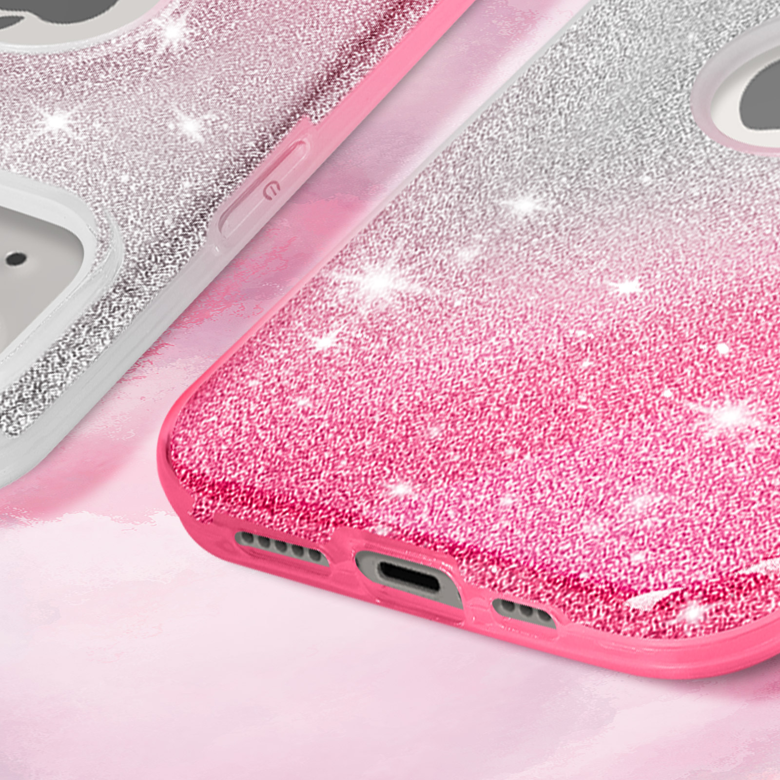 / AVIZAR Apple, Rosa iPhone Series, Backcover, Glitter Weiß 14,
