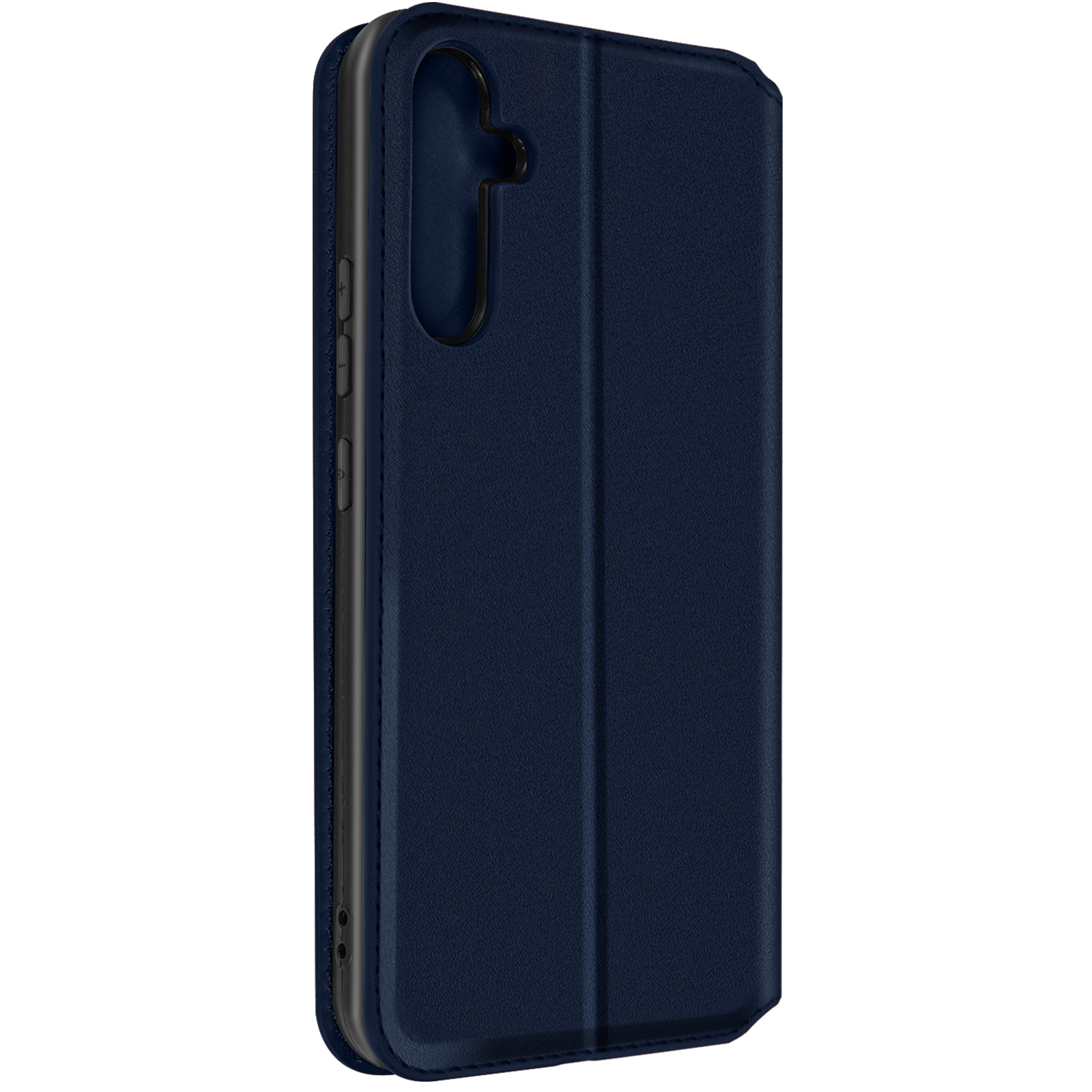 Custodia blu navy. È chiusa e ha una finitura liscia e opaca.
