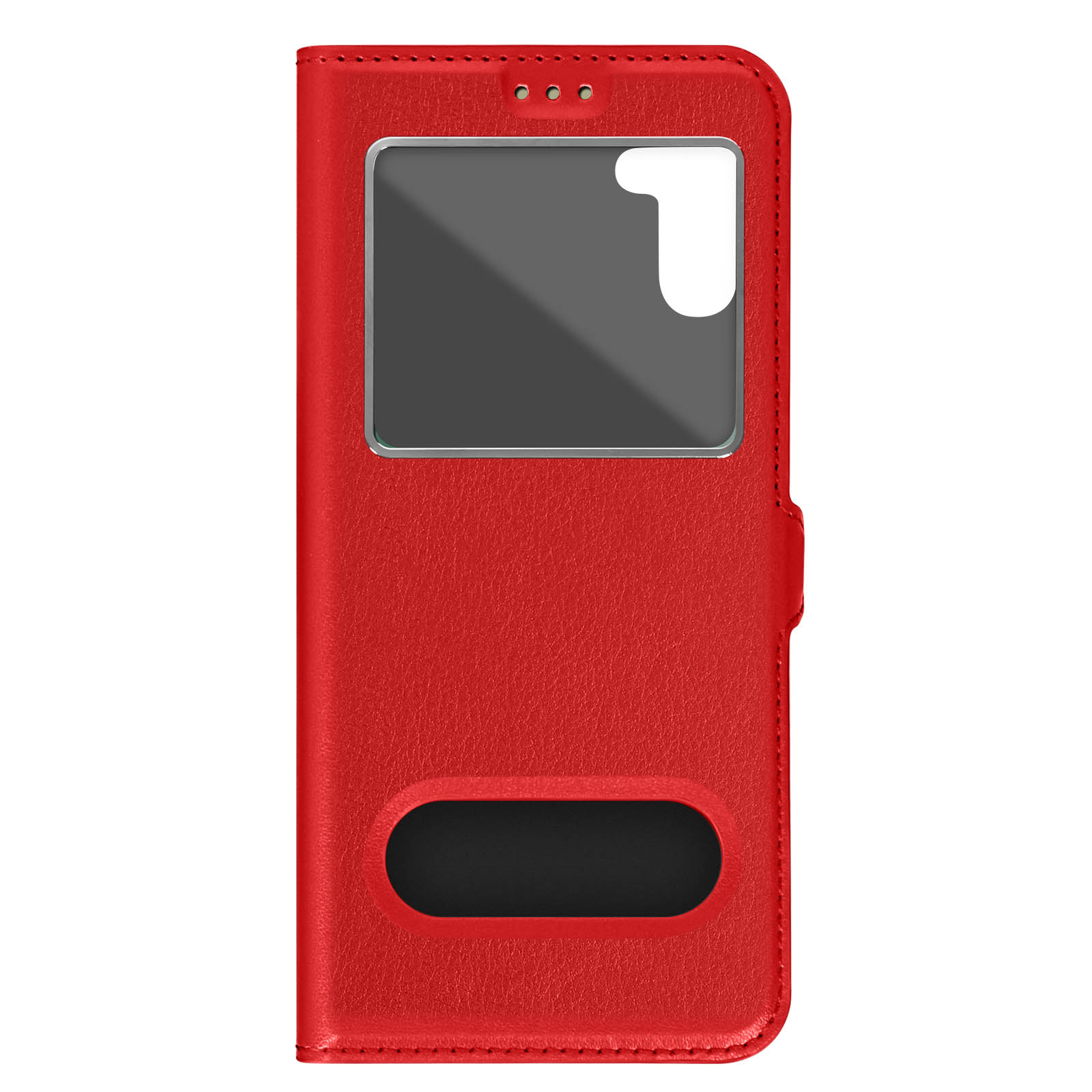 Custodia per telefono in pelle rossa con una finestra.