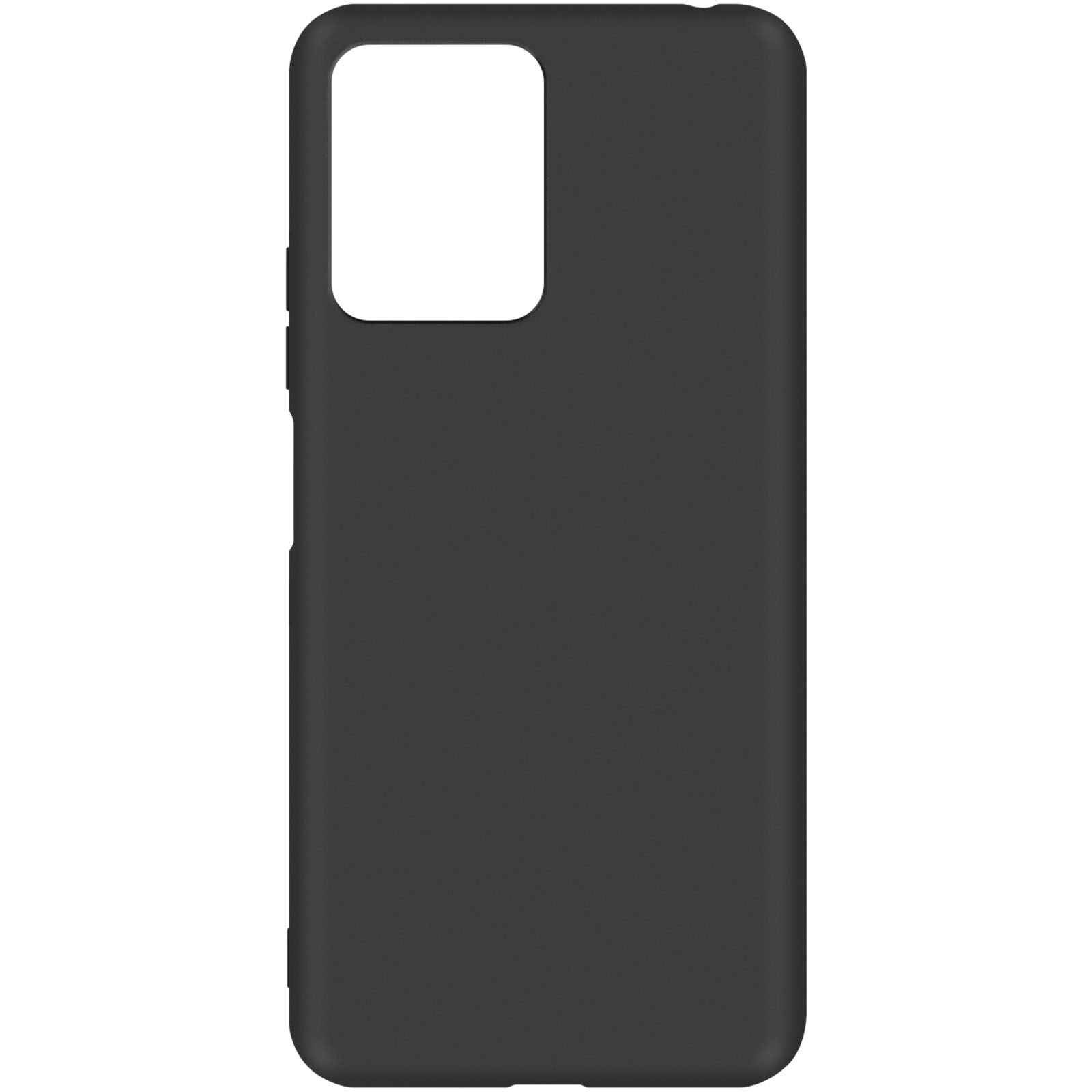 Custodia nera per telefono. La custodia ha un singolo ritaglio per la fotocamera. La custodia è nera.