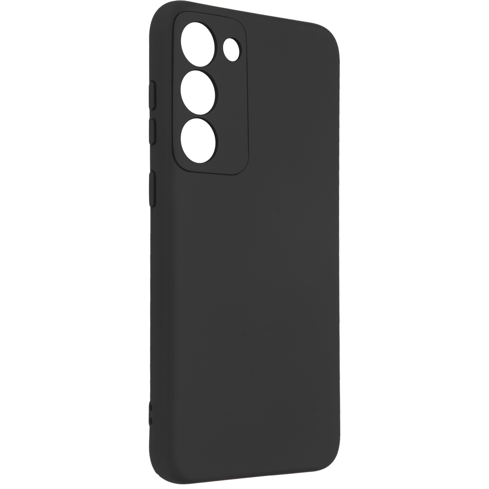 Una custodia nera per telefono con ritagli per la fotocamera.