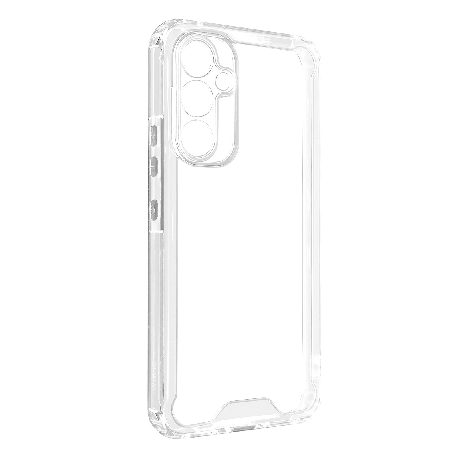 Une coque de téléphone transparente avec une découpe pour l'appareil photo.