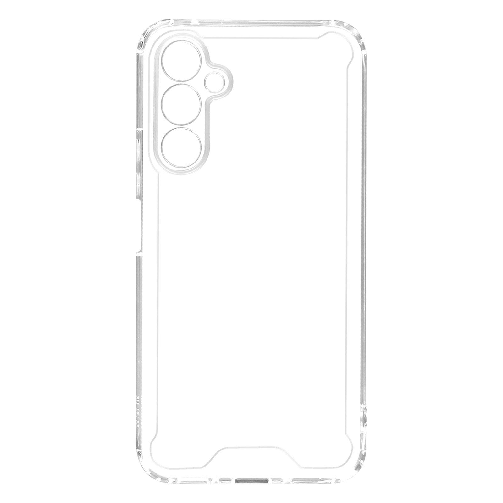 Coque de téléphone transparente avec trois découpes pour l'appareil photo.