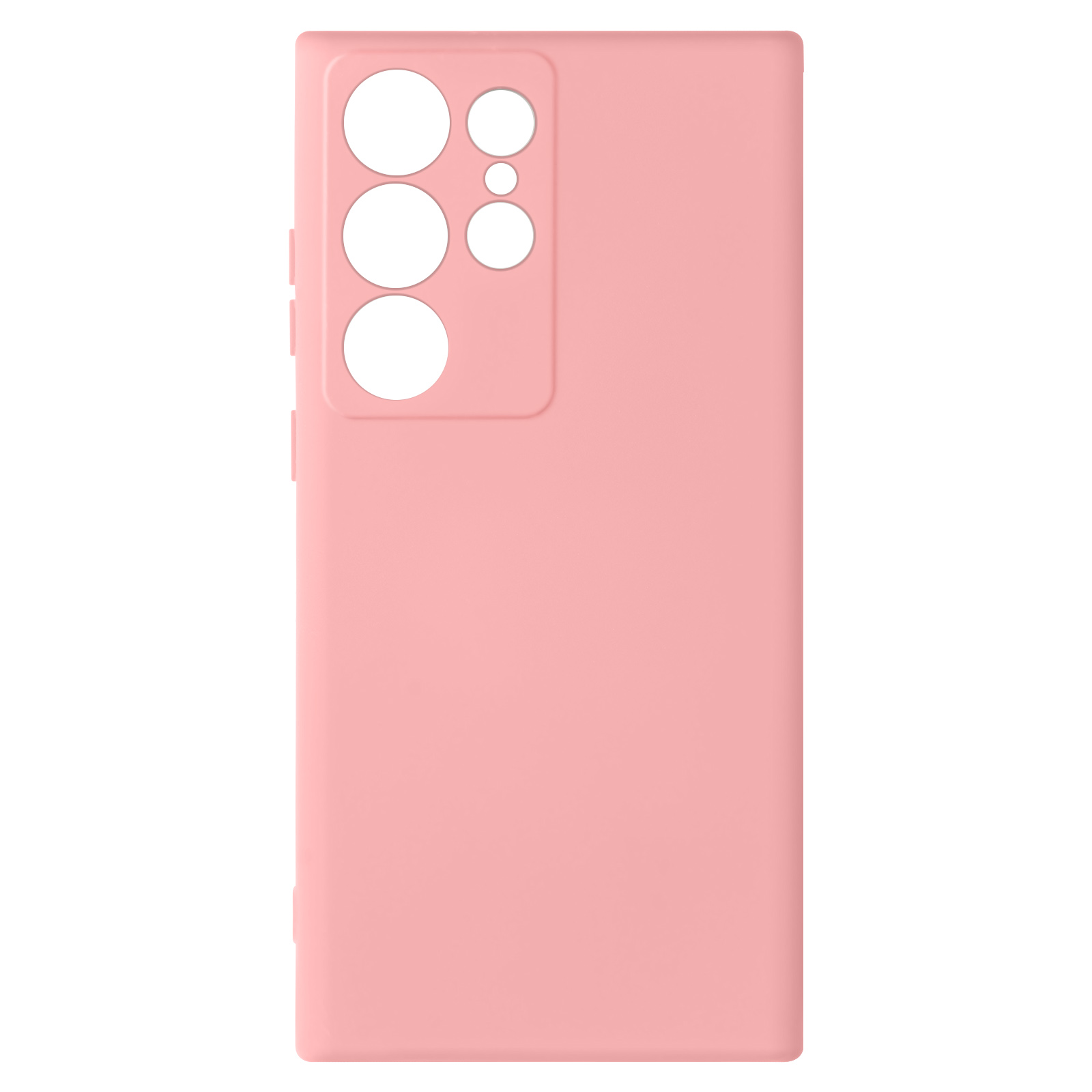 Custodia rosa per telefono con ritagli per la fotocamera.