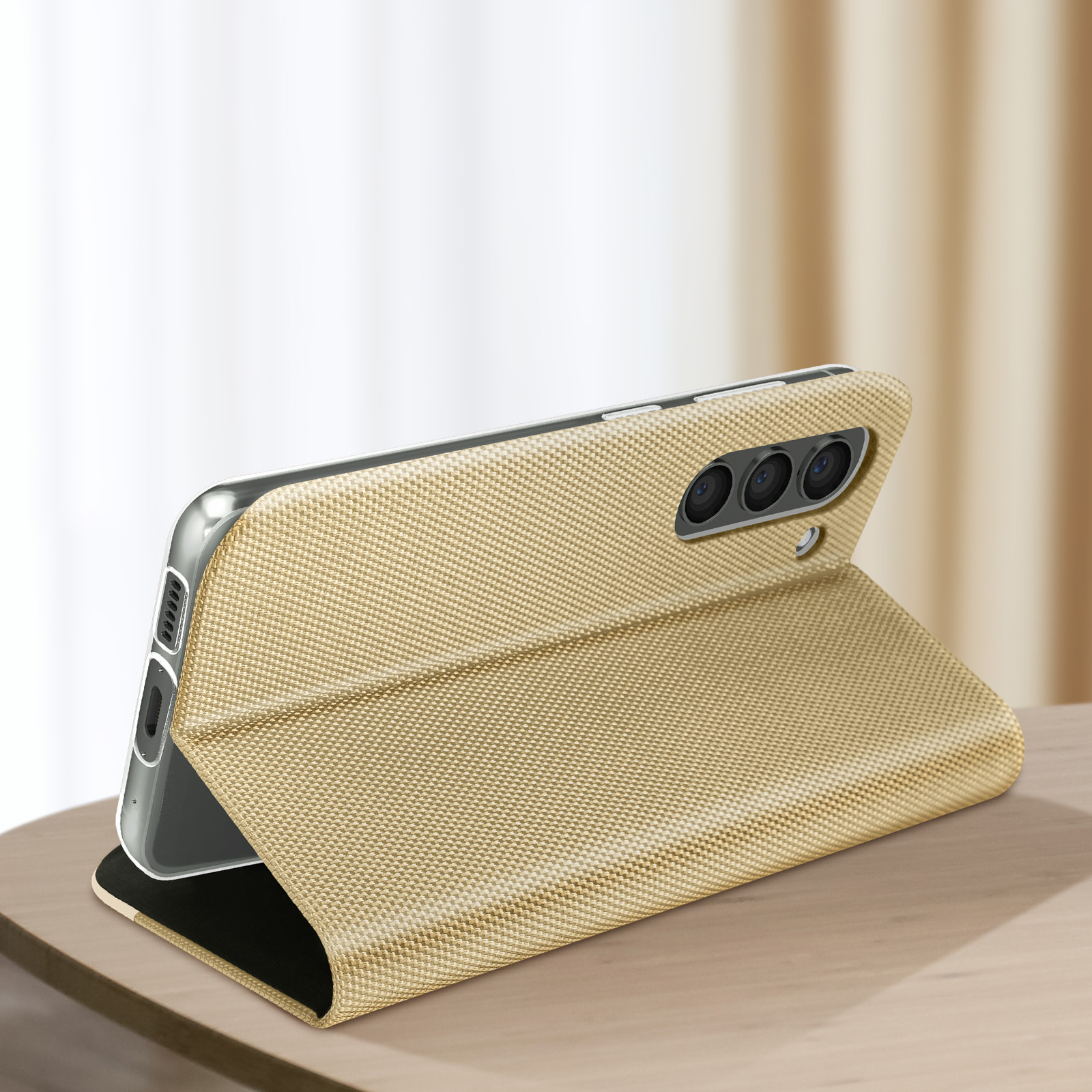 AVIZAR Sensitive Series, Galaxy S23 Gold Bookcover, Plus, Samsung