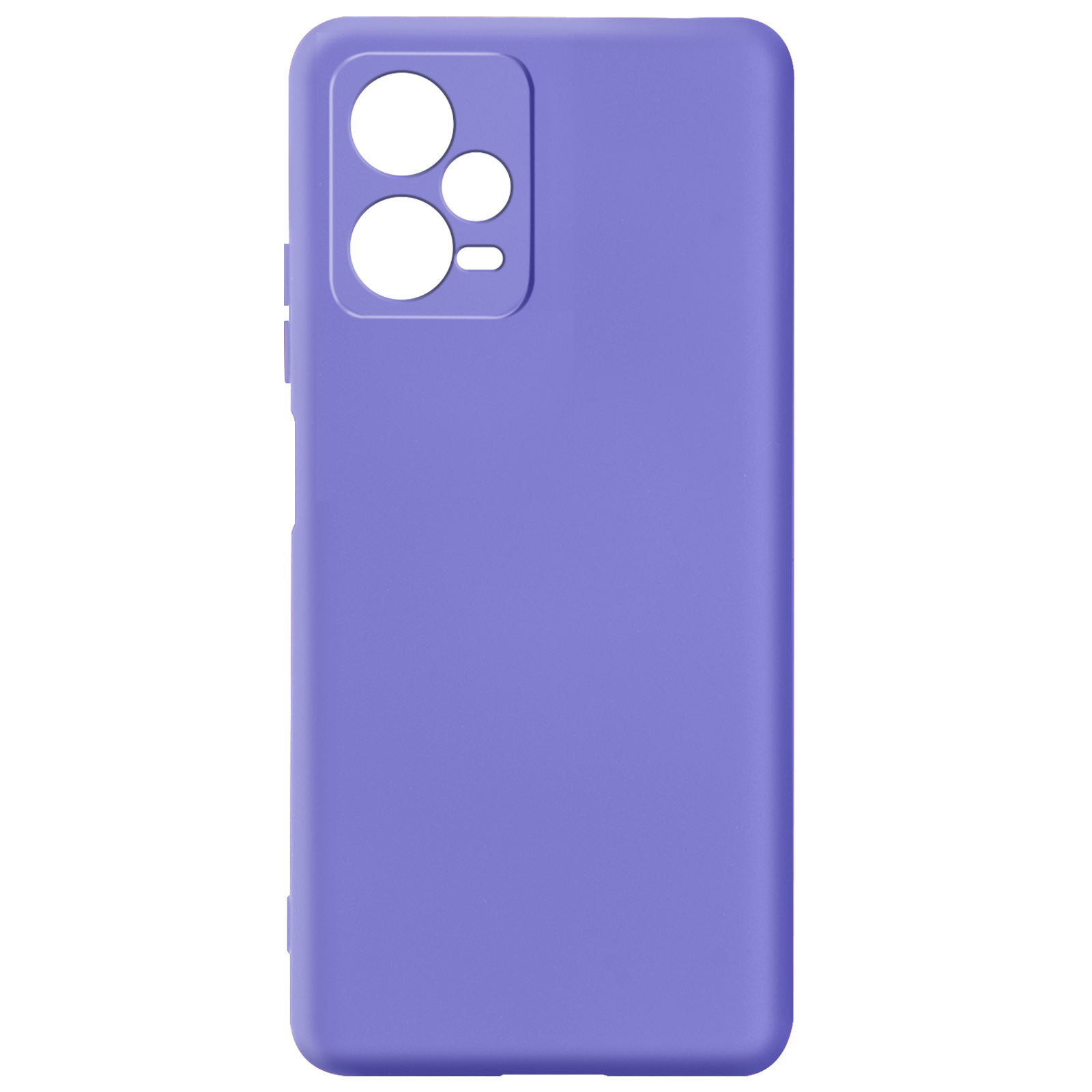 Custodia per telefono viola, vista posteriore. Ha un ritaglio per la fotocamera. La custodia è liscia.