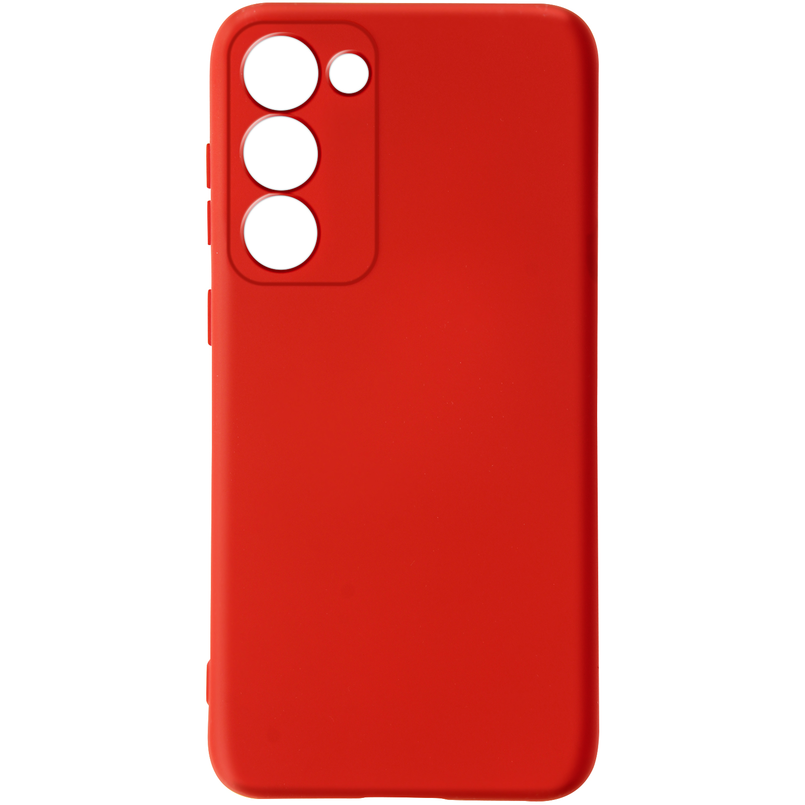 Custodia per telefono rossa. Ha ritagli per la fotocamera e pulsanti laterali.