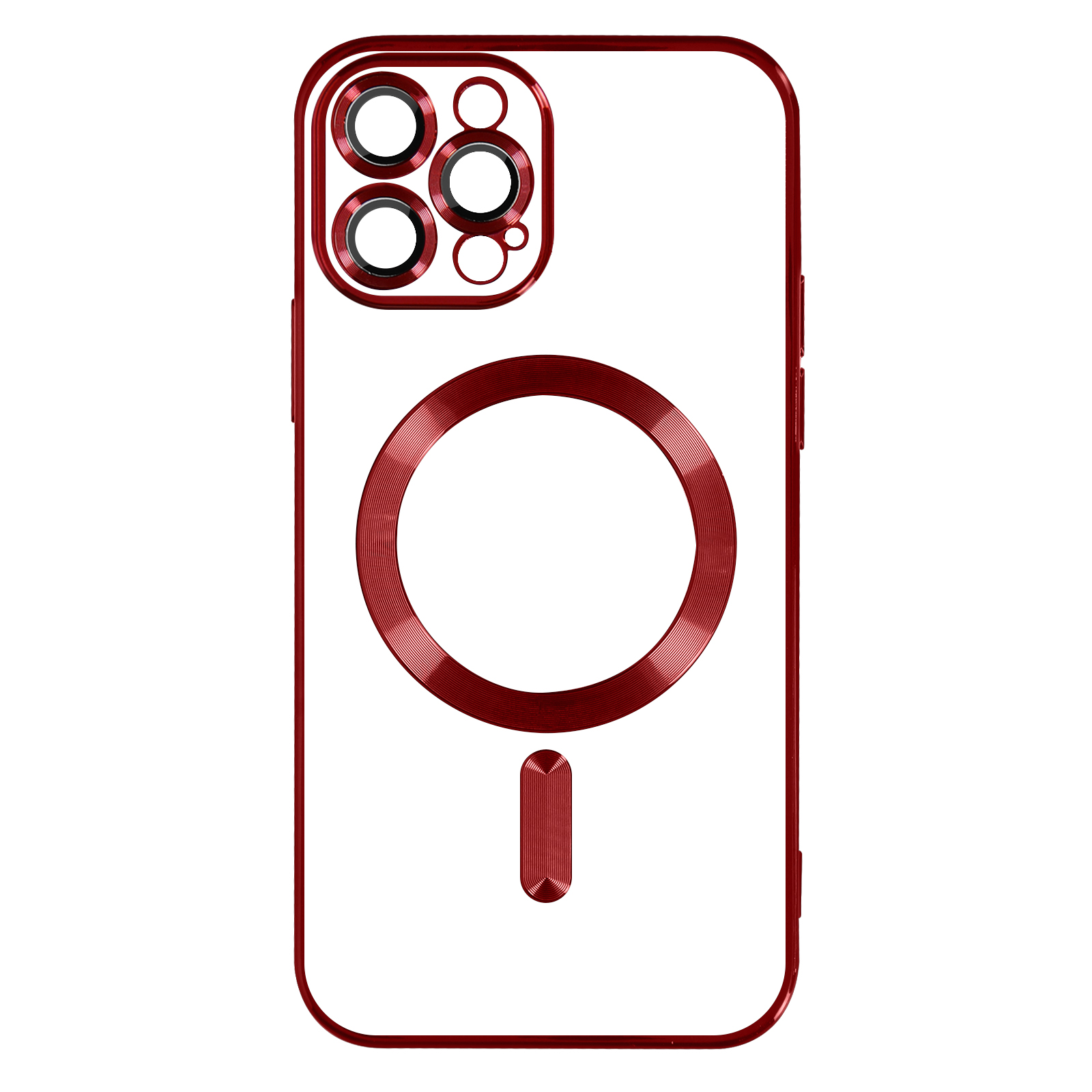 Coque de téléphone rouge avec découpes caméra et un anneau.