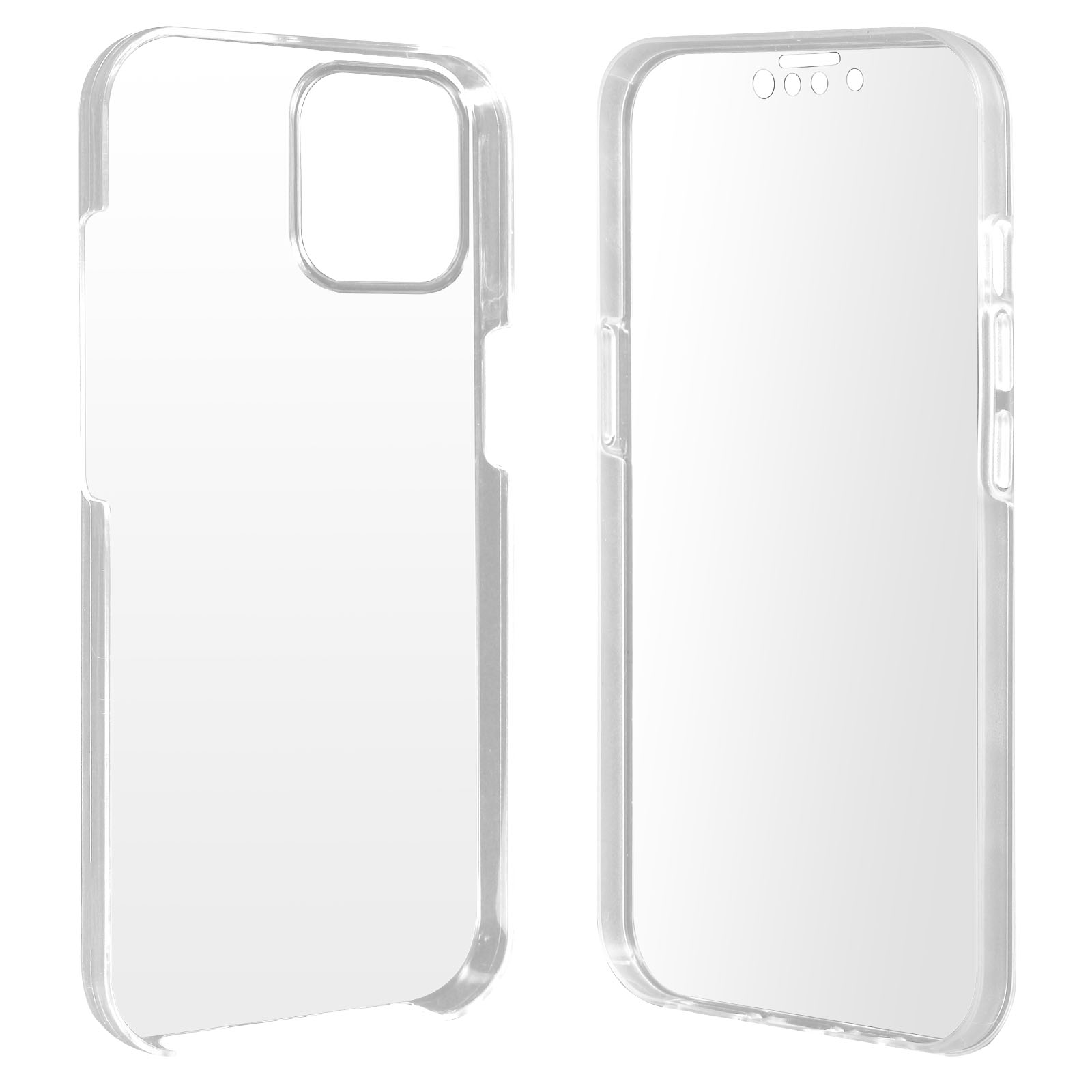 Due custodie trasparenti per telefono affiancate. Plastica trasparente.