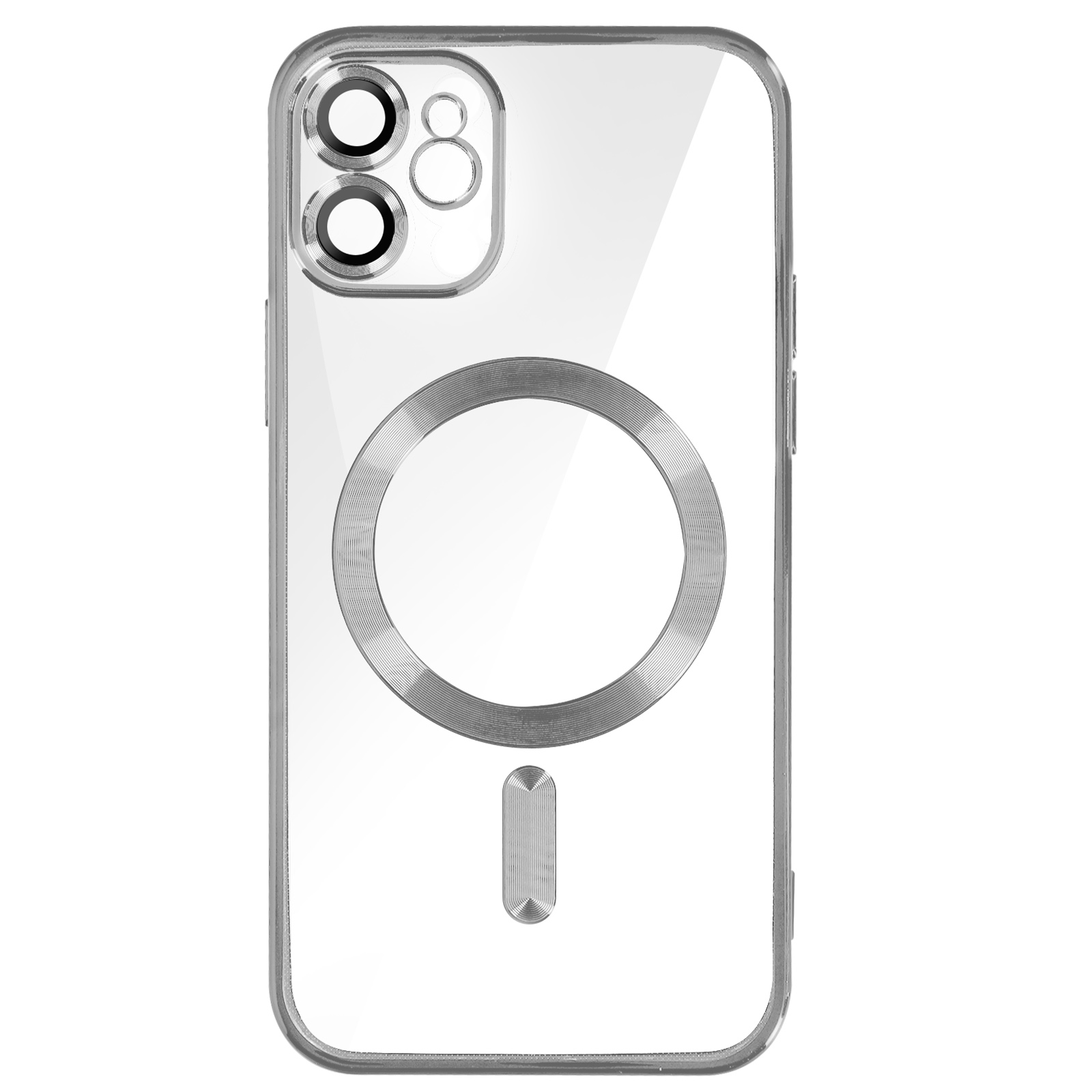 Custodia trasparente con fotocamera e anello magnetico.